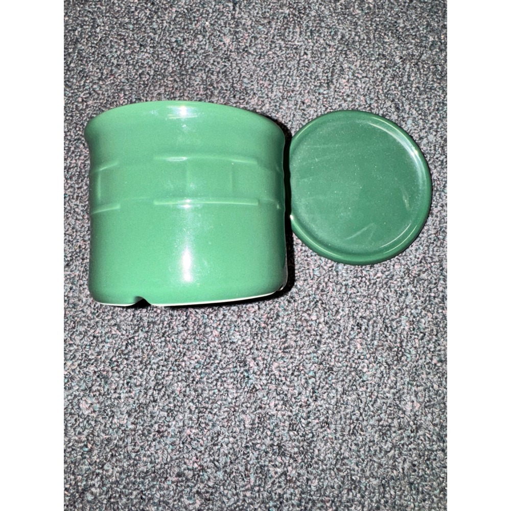 Longaberger Pottery Woven Traditions Green Ceramic Crock with Lid Made in USA